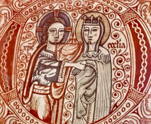 Buchmalerei zeigt "Christus und Ecclesia" und ziert einen Kommentar zum Hohenlied